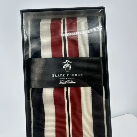 Brooks Brothers Black Fleece Suspenders Blue White Red Silver Adjusters NEW